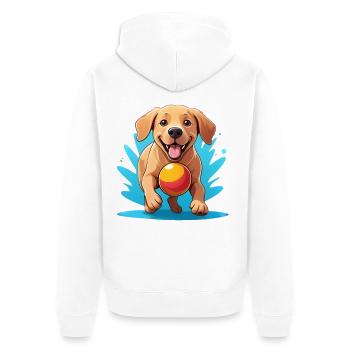 Dessin animé Chien joyeux avec balle - Veste à capuche bio Premium Unisexe - blanc - Dos - Thijin (182cm)