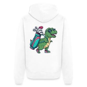Dessin animé dinosaure de golf, animal de golf cool - Veste à capuche bio Premium Unisexe - blanc - Dos - Thijin (182cm)