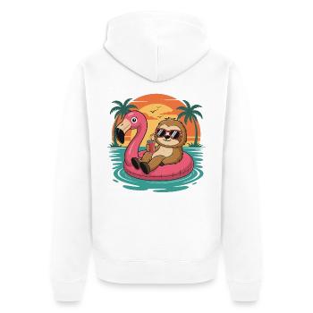 Coucher de soleil drôle de paresseux tropical d’été de flamants roses - Veste à capuche bio Premium Unisexe - blanc - Dos - Thijin (182cm)