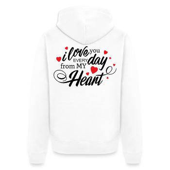Ich liebe dich jeden Tag, mein Herz, ewige Liebe - Unisex Premium Bio Zip Hoodie - Weiß - Hinten - Thijin (182cm)