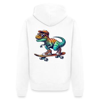 Dinosaure drôle patinant sur un skateboard cartoon Skate - Veste à capuche bio Premium Unisexe - blanc - Dos - Thijin (182cm)