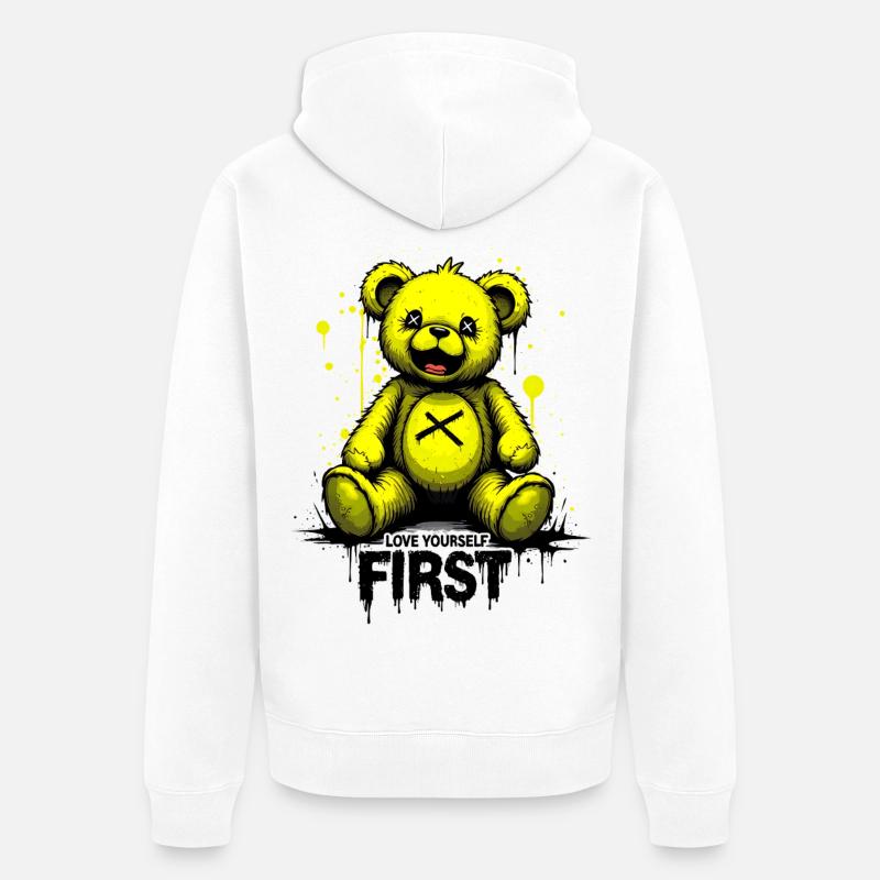 Aime-toi d’abord Teddy Bear Graffiti - Veste à capuche bio Premium Unisexe - blanc