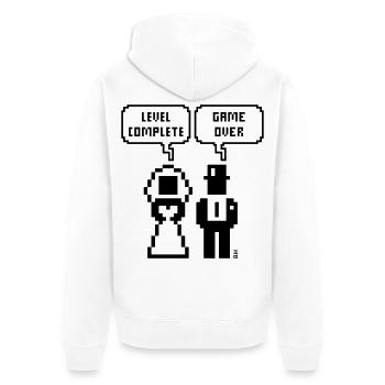 Niveau Terminé – Game Over (JGA / Pixel / Bold B) - Veste à capuche bio Premium Unisexe - blanc - Dos - Thijin (182cm)