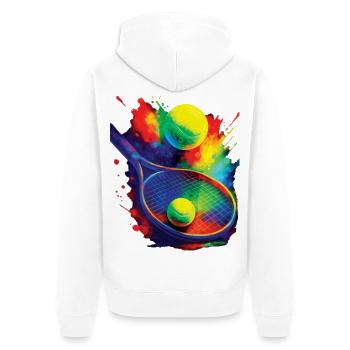 Colorful Design Sport Tennis Racket and Ball - Unisex Premium Organic Zip Hoodie - white - Back - Thijin (182cm)