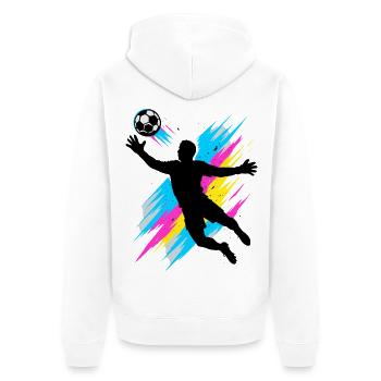 Neon Torwart Sprung, Fußball Geschenk, Kinder - Unisex Premium Bio Zip Hoodie - Weiß - Hinten - Thijin (182cm)