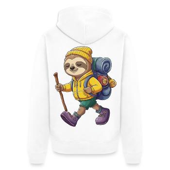 Süßer Faultier, Wandern, Camping Abenteuer Rucksacktourist. - Unisex Premium Bio Zip Hoodie - Weiß - Hinten - Thijin (182cm)