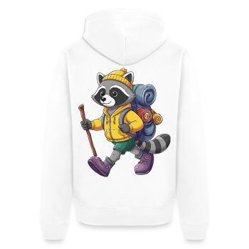 Süßer Waschbär Wandern, Camping, Abenteuer-Rucksacktourist. - Unisex Premium Bio Zip Hoodie - Weiß - Hinten - Thijin (182cm)