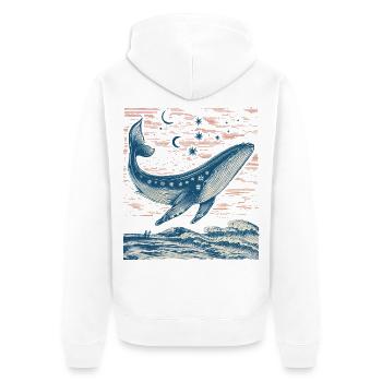Mystischer Sternenwal über nächtigen Wellen - Unisex Premium Bio Zip Hoodie - Weiß - Hinten - Thijin (182cm)