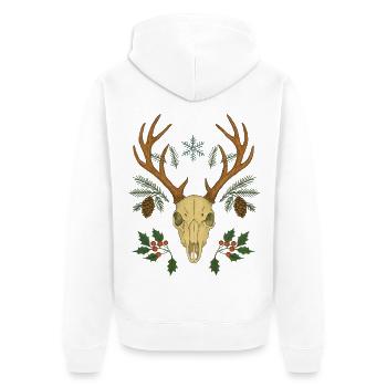 Winterhirsch-Schädelwappen - Unisex Premium Bio Zip Hoodie - Weiß - Hinten - Thijin (182cm)