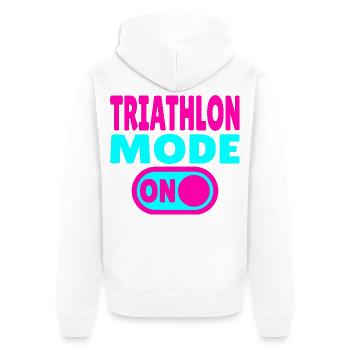 Triathlon Mode ON - Schwimmen Radfahren Rennen - Unisex Premium Bio Zip Hoodie - Weiß - Hinten - Thijin (182cm)