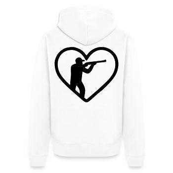 Jagdherz – Jäger-Silhouette - Unisex Premium Bio Zip Hoodie - Weiß - Hinten - Thijin (182cm)