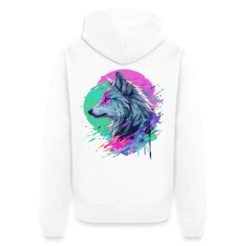 Wolf Wolf Head Manga Anime Japan Style Art Colorful - Unisex Premium Organic Zip Hoodie - white - Back - Thijin (182cm)