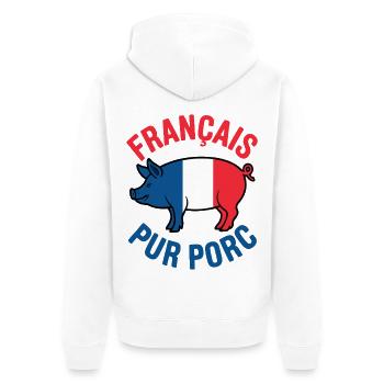 Français Pur Porc Design Humoristique - Veste à capuche bio Premium Unisexe - blanc - Dos - Thijin (182cm)