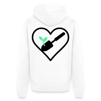 Gardening Heart – Grüne Leidenschaft - Unisex Premium Bio Zip Hoodie - Weiß - Hinten - Thijin (182cm)