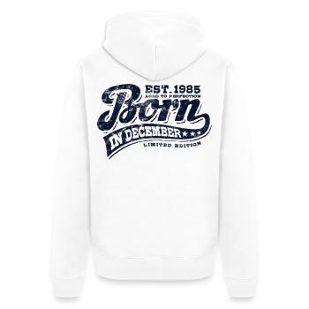 Né en décembre 1985 - Anniversaire - Cadeau - Veste à capuche bio Premium Unisexe - blanc - Dos - Thijin (182cm)
