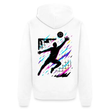 Handball Sprungwurf bunt, Neon Silhouette, Kunst - Unisex Premium Bio Zip Hoodie - Weiß - Hinten - Thijin (182cm)