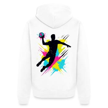Handball Spieler Splash, bunter Sprungwurf, Action - Unisex Premium Bio Zip Hoodie - Weiß - Hinten - Thijin (182cm)