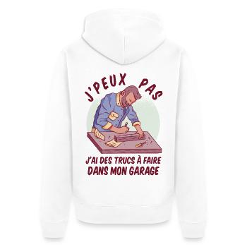 Ich kann nicht Garagenhumor DIY machen - Unisex Premium Bio Zip Hoodie - Weiß - Hinten - Thijin (182cm)