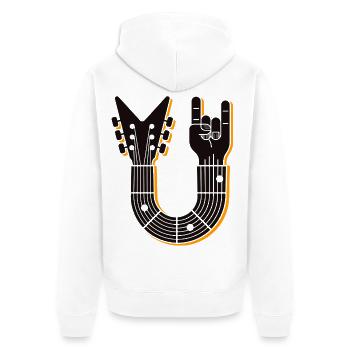 Guitar and Finger Horn Hand - Unisex Premium Organic Zip Hoodie - white - Back - Thijin (182cm)
