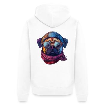 Hipster-Mops, Mütze und Schal mit Sonnenbrille - Unisex Premium Bio Zip Hoodie - Weiß - Hinten - Thijin (182cm)