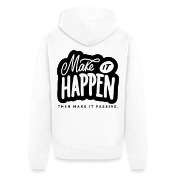 Make It Happen Typo Motivationsspruch - Unisex Premium Bio Zip Hoodie - Weiß - Hinten - Thijin (182cm)