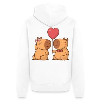 Capybara-Paar - Unisex Premium Bio Zip Hoodie - Weiß - Hinten - Thijin (182cm)