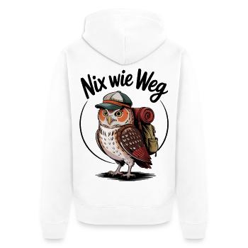 Waldwanderer Eule mit Rucksack - Unisex Premium Bio Zip Hoodie - Weiß - Hinten - Thijin (182cm)