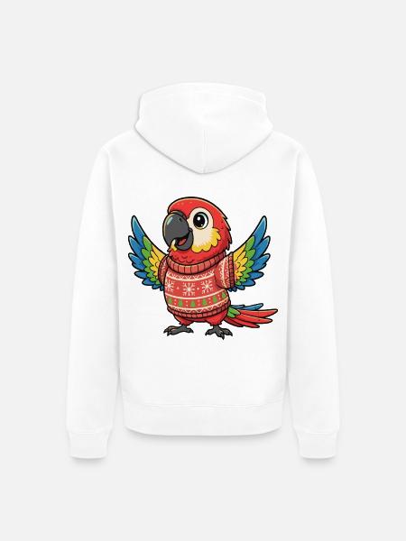 Farbenfroher Weihnachtspapagei im Sweater - Unisex Premium Bio Zip Hoodie - Weiß