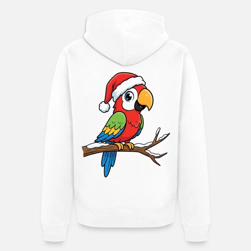 Perroquet de Noël sur la branche - Veste à capuche bio Premium Unisexe - blanc
