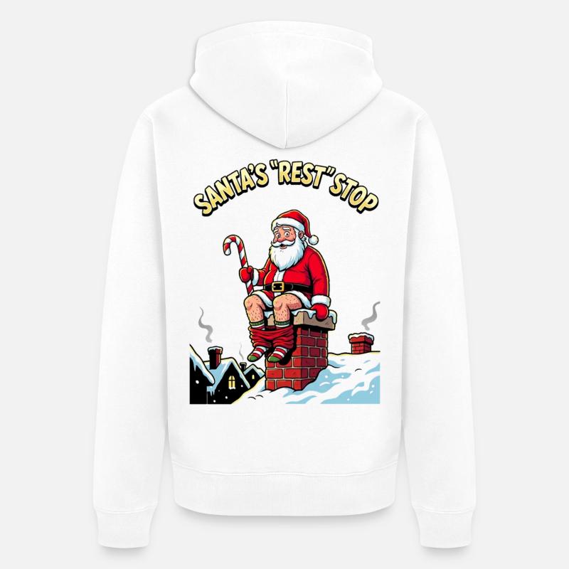 Père Noël Pause Toilette Cheminée Fun - Veste à capuche bio Premium Unisexe - blanc