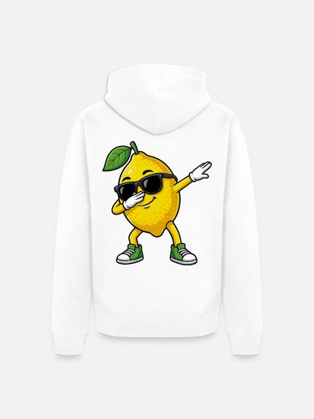 Funny Lemon in Dab Pose Cartoon - Unisex Premium Organic Zip Hoodie - white