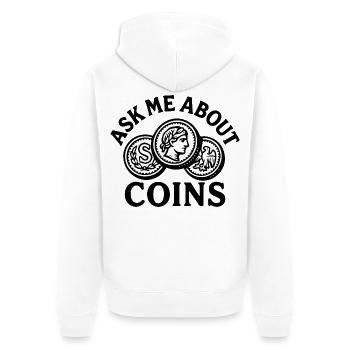 Frag mich nach Münzen-Schatzsuche-Abenteuern - Unisex Premium Bio Zip Hoodie - Weiß - Hinten - Thijin (182cm)