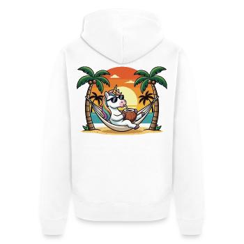 Drôle de licorne sur le hamac de plage pendant les vacances d’été - Veste à capuche bio Premium Unisexe - blanc - Dos - Thijin (182cm)