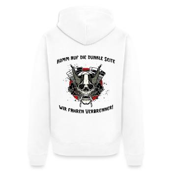 Wir fahren Verbrenner - Unisex Premium Bio Zip Hoodie - Weiß - Hinten - Thijin (182cm)