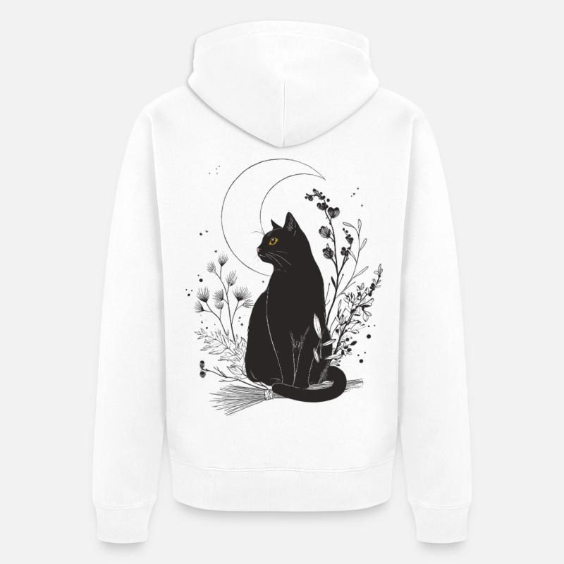Chat noir au clair de lune - Veste à capuche bio Premium Unisexe - blanc