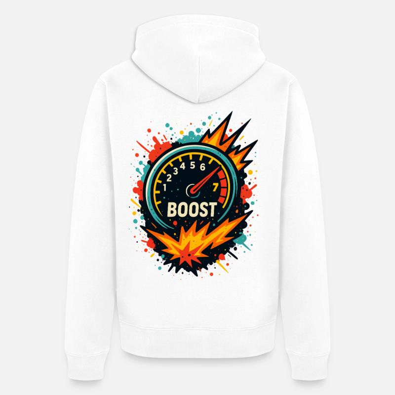 T-shirt Boost Display Explosive, Turbo Tuning - Veste à capuche bio Premium Unisexe - blanc