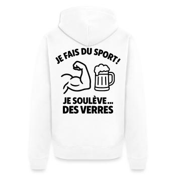 Ich treibe Sport, hebe Brille, mache Humor - Unisex Premium Bio Zip Hoodie - Weiß - Hinten - Thijin (182cm)