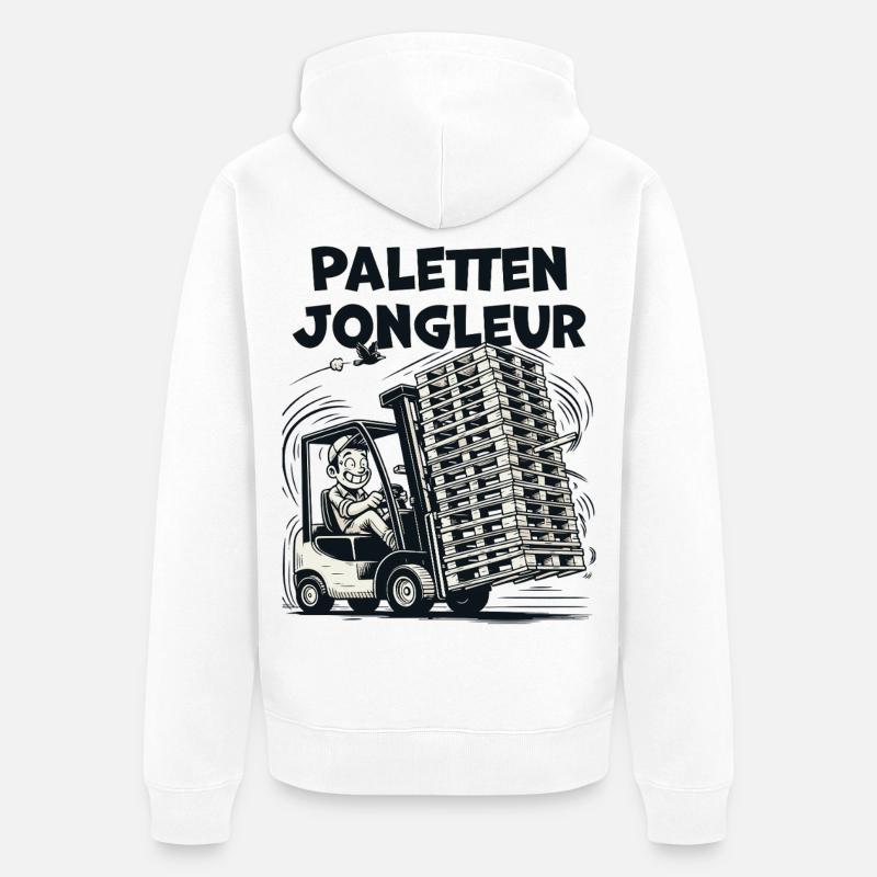 Chassage élévateur Pallet Juggler Drôle - Veste à capuche bio Premium Unisexe - blanc
