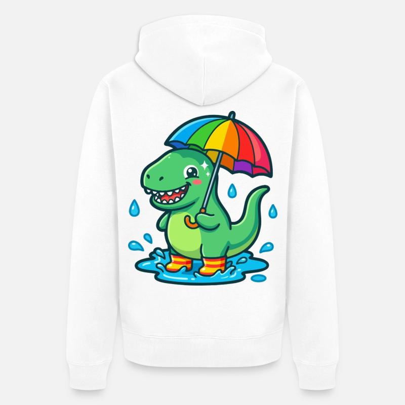 Dino avec un parapluie arc-en-ciel coloré - Veste à capuche bio Premium Unisexe - blanc