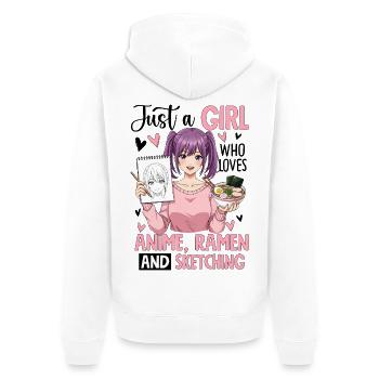 Just A Girl Who Loves Anime Ramen Sketching - Unisex Premium Bio Zip Hoodie - Weiß - Hinten - Thijin (182cm)