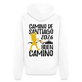 Buen Camino 2026 | Jakobsweg, Pilger, Santiago - Unisex Premium Bio Zip Hoodie - Weiß - Hinten - Thijin (182cm)
