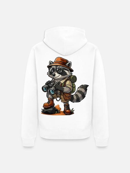 Lustiges Waschbär-Entdecker-Wandern-Camping-Abenteuer - Unisex Premium Bio Zip Hoodie - Weiß