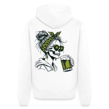 Shamrock Skeleton With Beer Funny Saint Patrick's - Unisex Premium Organic Zip Hoodie - white - Back - Thijin (182cm)