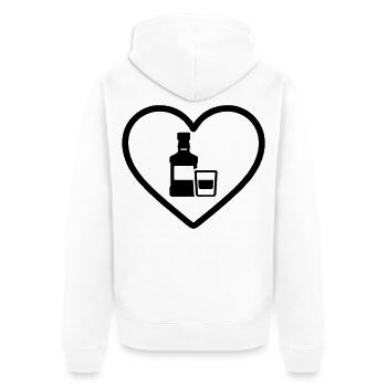 Herz-Whiskeyflasche und Glas - Unisex Premium Bio Zip Hoodie - Weiß - Hinten - Thijin (182cm)