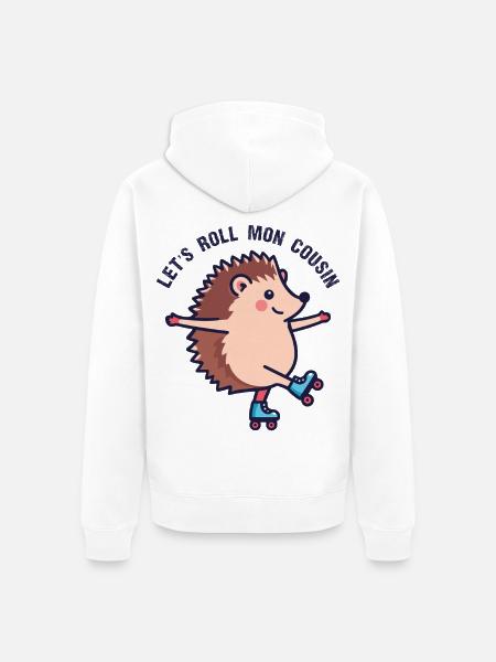 Hedgehog Roller Party – Niglo, lass uns spielen, Cousin, - Unisex Premium Bio Zip Hoodie - Weiß