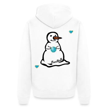 Winter Handball Kinder Schneemann - Unisex Premium Bio Zip Hoodie - Weiß - Hinten - Thijin (182cm)