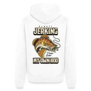 Immer mit meiner Rute zucken, komisches Angeln - Unisex Premium Bio Zip Hoodie - Weiß - Hinten - Thijin (182cm)