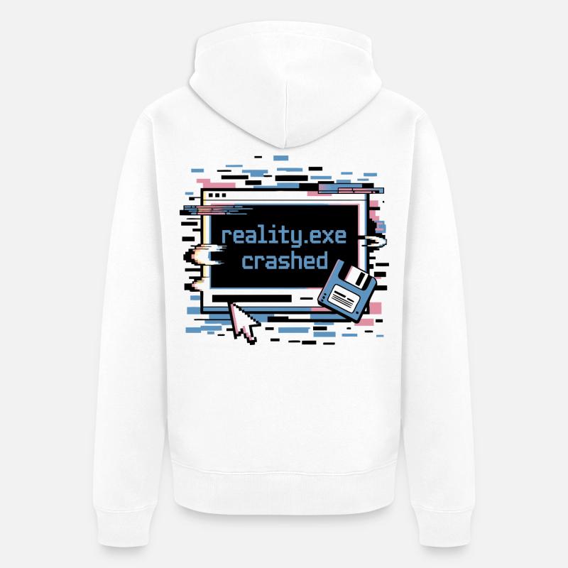 Reality.exe Crashed Retro Pixel Design - Unisex Premium Bio Zip Hoodie - Weiß