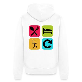 Essen, schlafen, Badminton wiederholen, lustiges Zitat, Sport. - Unisex Premium Bio Zip Hoodie - Weiß - Hinten - Thijin (182cm)