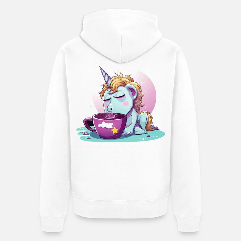 La magie du café de licorne endormie - Veste à capuche bio Premium Unisexe - blanc
